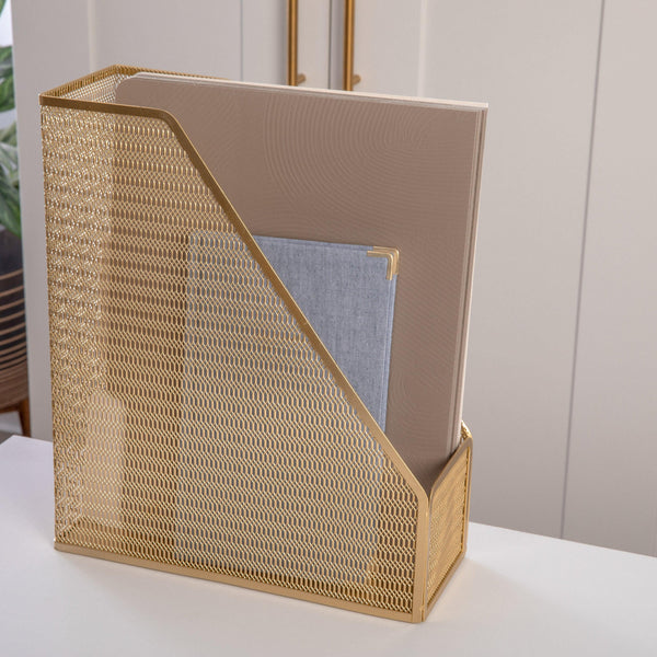 Premium 9.75 x 3.75 Single Slot Desktop File and Magazine Holder in Gold