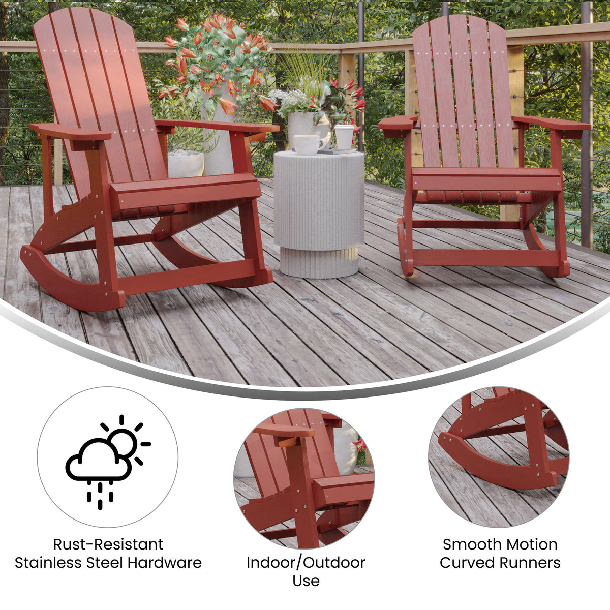 Red |#| Adirondack Poly Resin Rocking Chairs for Indoor/Outdoor Use in White - 2 Pack