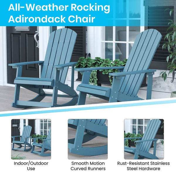 Sea Foam |#| Adirondack Poly Resin Rocking Chairs for Indoor/Outdoor Use in Sea Foam - 2 Pack