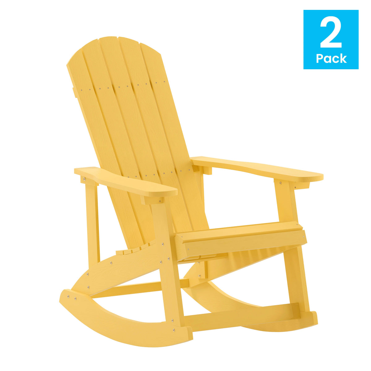 Yellow |#| Adirondack Poly Resin Rocking Chairs for Indoor/Outdoor Use in White - 2 Pack