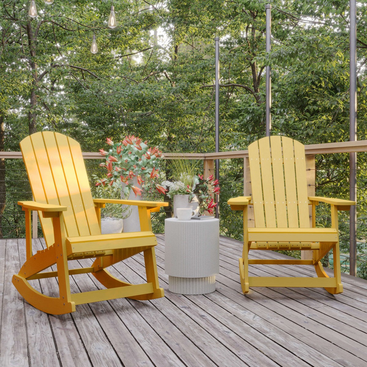 Yellow |#| Adirondack Poly Resin Rocking Chairs for Indoor/Outdoor Use in White - 2 Pack