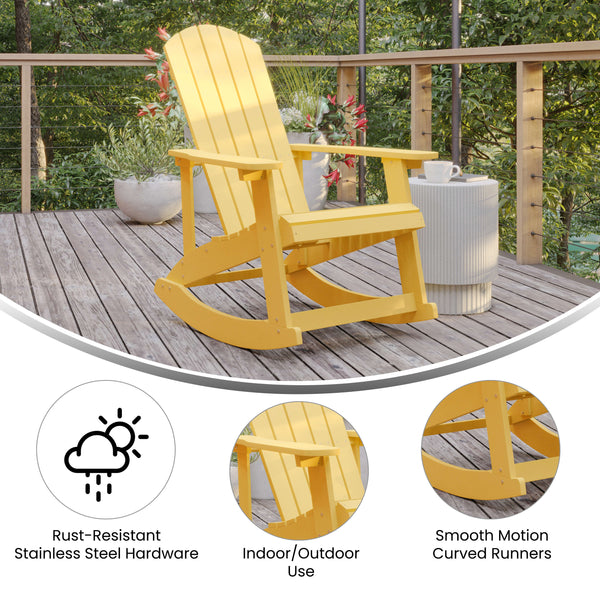 Yellow |#| Adirondack Poly Resin Rocking Chairs for Indoor/Outdoor Use in White - 2 Pack