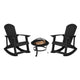 Black |#| Set of 2 Poly Resin Adirondack Rocking Chairs in Black & 22inch Round Fire Pit