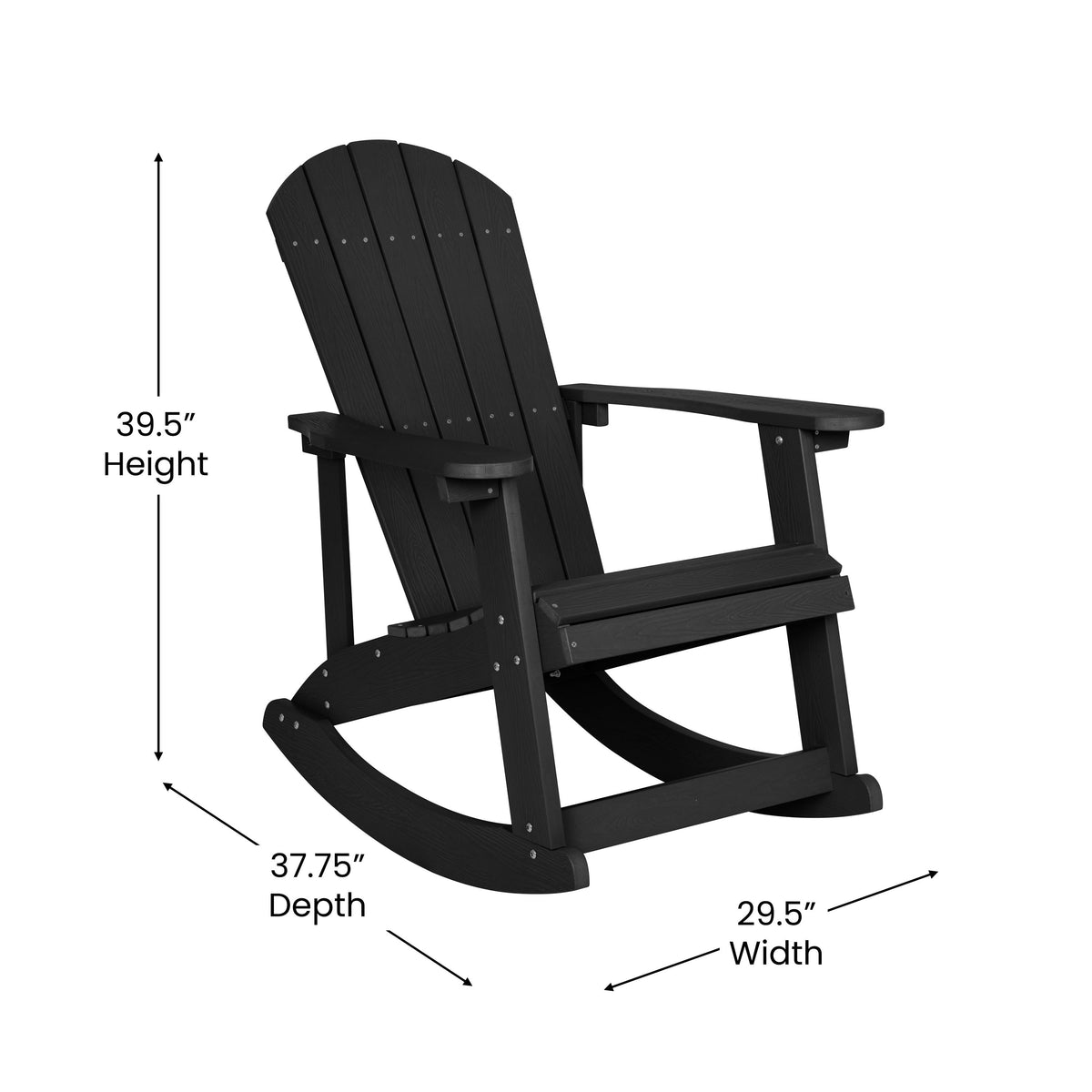 Black |#| Set of 2 Poly Resin Adirondack Rocking Chairs in Black & 22inch Round Fire Pit