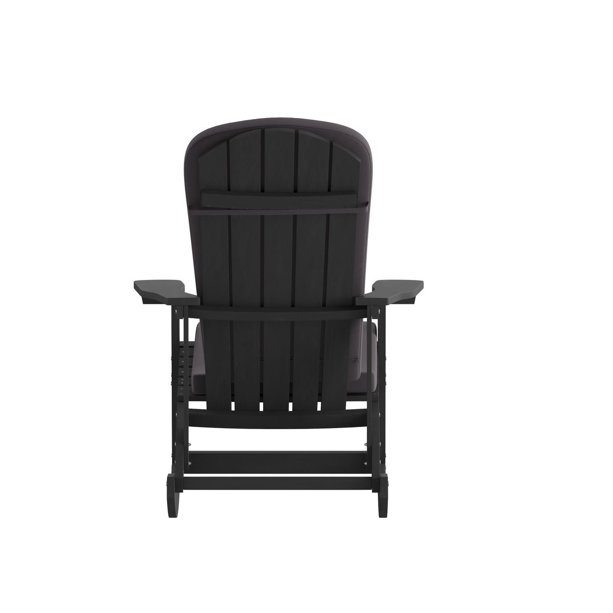 Black/Gray |#| Indoor/Outdoor Black Rocking Adirondack Chairs with Gray Cushions - Set of 2