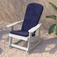 White/Blue |#| Indoor/Outdoor White Rocking Adirondack Chairs with Blue Cushions - Set of 2