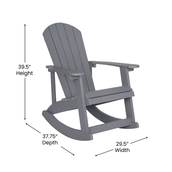 Gray/Blue |#| Indoor/Outdoor White Rocking Adirondack Chairs with Blue Cushions - Set of 2