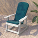 White/Teal |#| Indoor/Outdoor White Rocking Adirondack Chairs with Teal Cushions - Set of 2