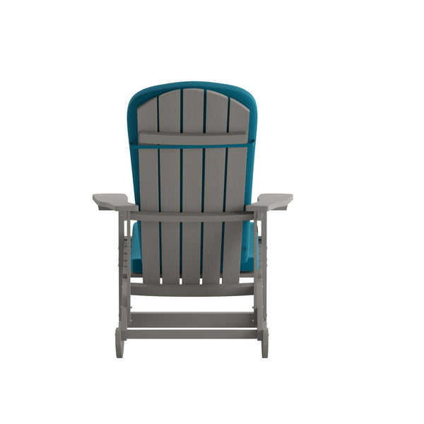 Gray/Teal |#| Indoor/Outdoor White Rocking Adirondack Chairs with Teal Cushions - Set of 2