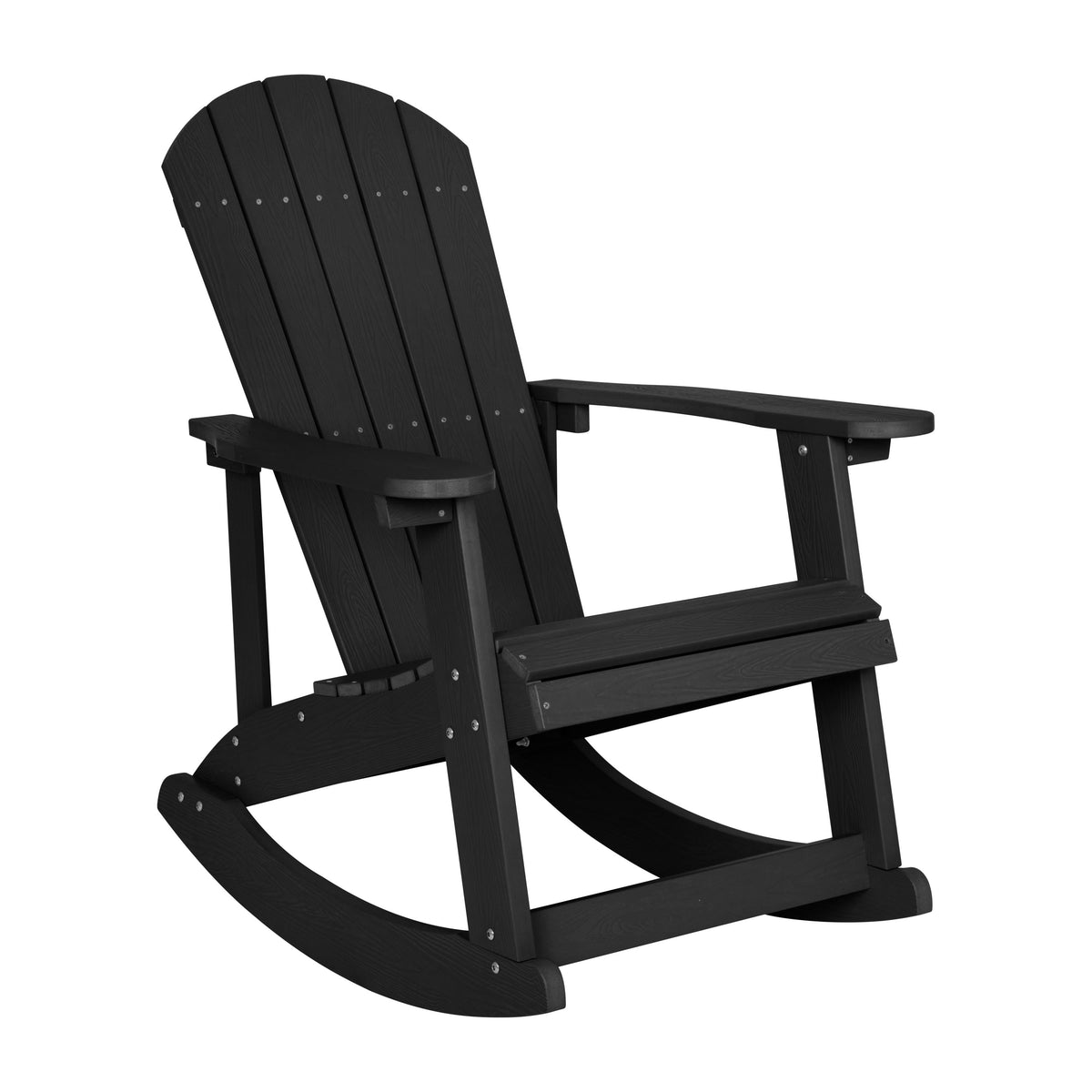 Black |#| Set of 4 Poly Resin Adirondack Rocking Chairs in Black & 22inch Round Fire Pit