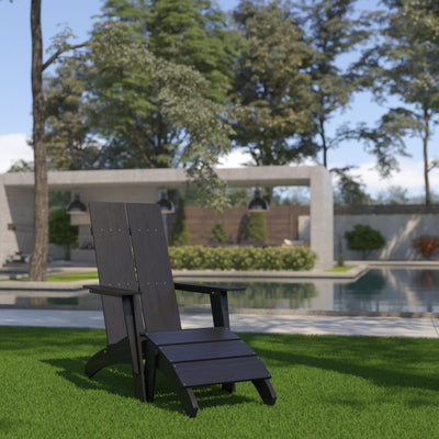 Sawyer Modern All-Weather Poly Resin Wood Adirondack Chair with Foot Rest - View 2