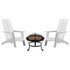 Sawyer Set of 2 Modern All-Weather 2-Slat Poly Resin Adirondack Chairs with 22" Round Wood Burning Fire Pit