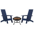 Sawyer Set of 2 Modern All-Weather 2-Slat Poly Resin Adirondack Chairs with 22" Round Wood Burning Fire Pit