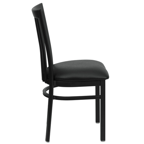 Black Vinyl Seat/Black Metal Frame |#| Black School House Back Metal Restaurant Chair - Black Vinyl Seat