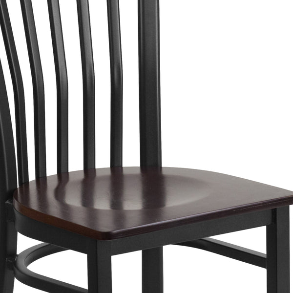 Walnut Wood Seat/Black Metal Frame |#| Black School House Back Metal Restaurant Chair - Walnut Wood Seat