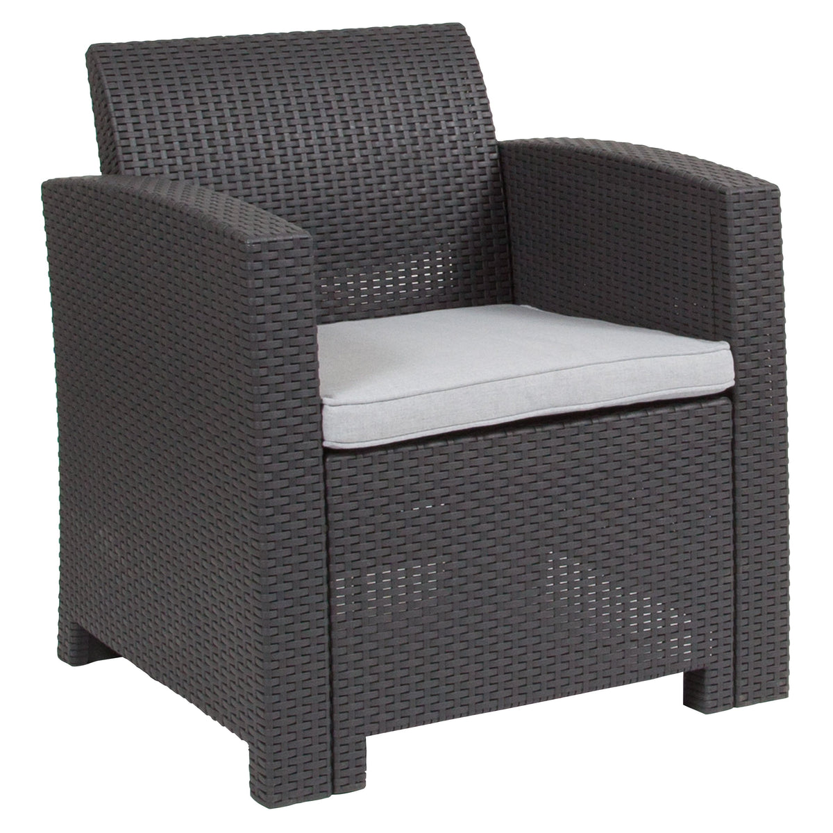 Dark Gray |#| Dark Gray Faux Rattan Chair with All-Weather Light Gray Cushion - Patio Chair