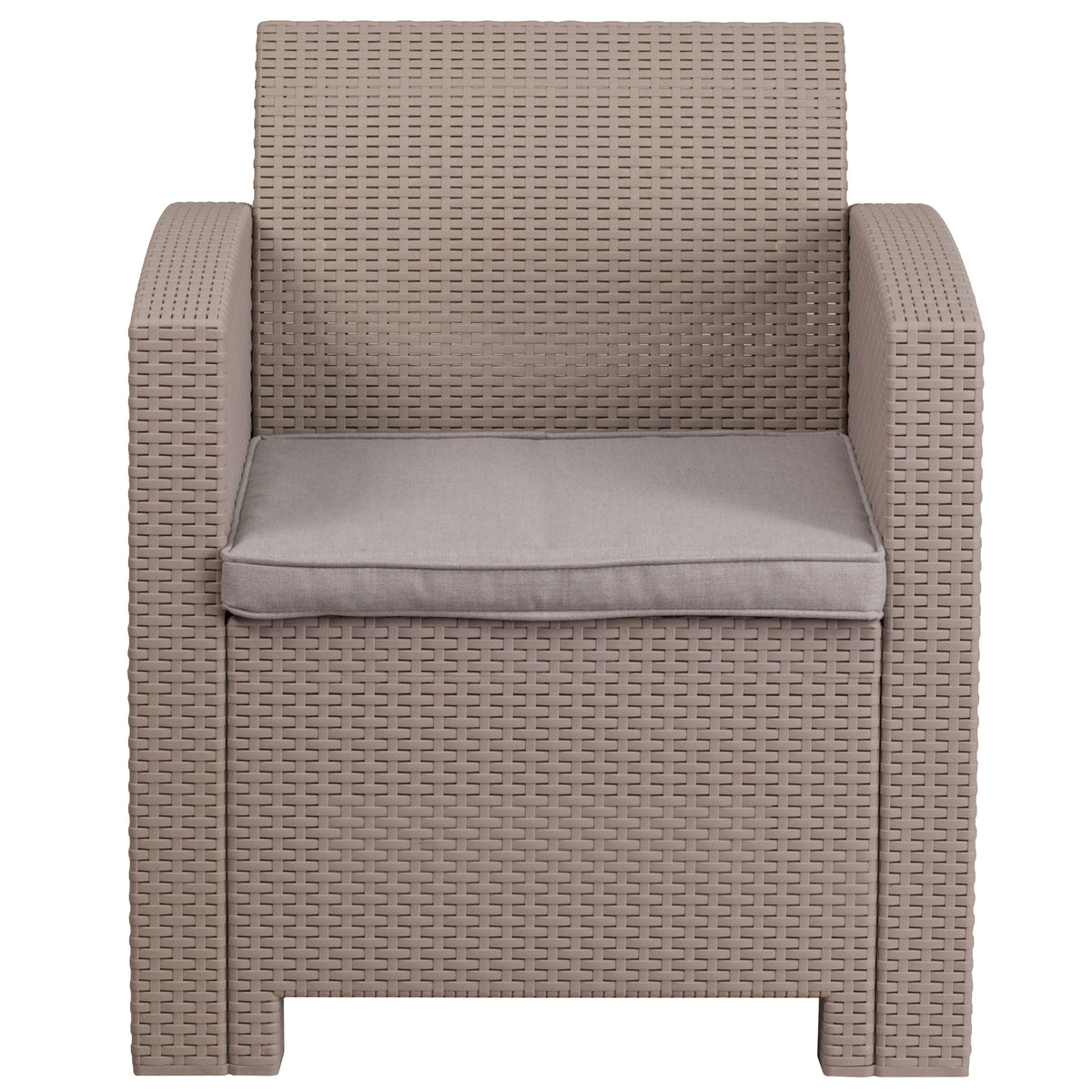 Light Gray |#| Light Gray Faux Rattan Chair with All-Weather Light Gray Cushion - Patio Chair