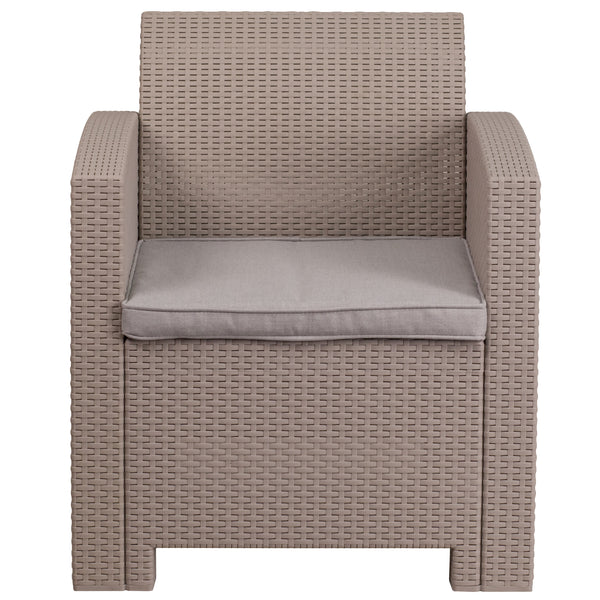 Light Gray |#| Light Gray Faux Rattan Chair with All-Weather Light Gray Cushion - Patio Chair