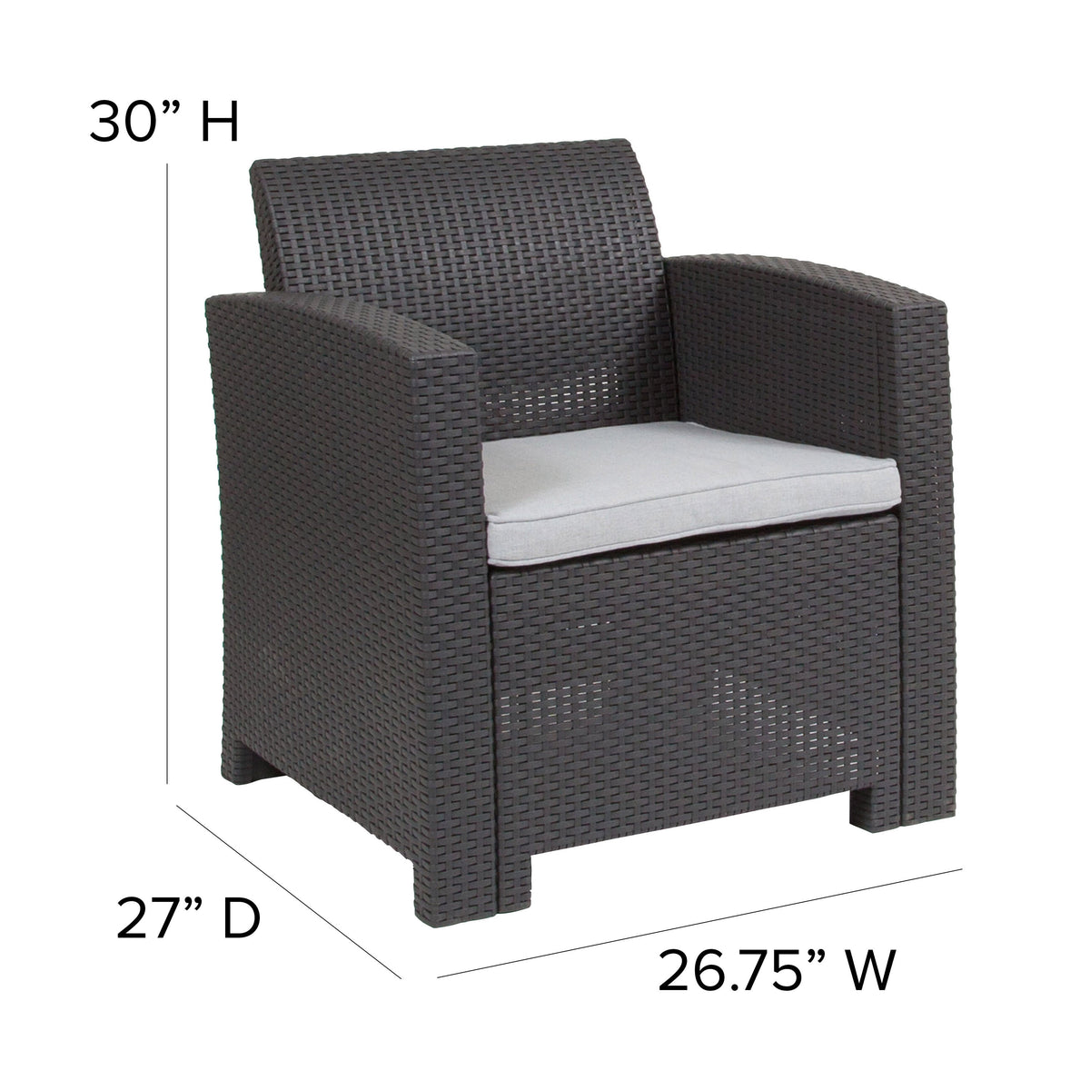Dark Gray |#| Dark Gray Faux Rattan Chair with All-Weather Light Gray Cushion - Patio Chair