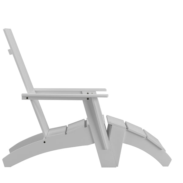 White |#| Set of 2 Indoor/Outdoor 2-Slat Adirondack Style Chairs & Footrests in White