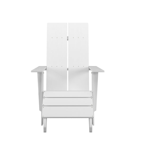 White |#| Set of 2 Indoor/Outdoor 2-Slat Adirondack Style Chairs & Footrests in White