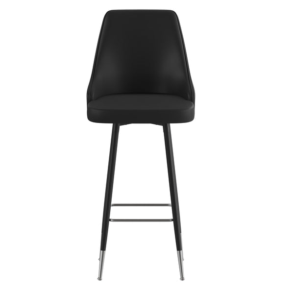 Black |#| Commercial Black LeatherSoft Bar Height Stools with Chrome Accents - 2 Pack