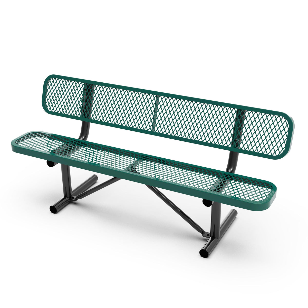 Green |#| Commercial Grade 6' Expanded Mesh Metal Outdoor Bench with Anchors in Green