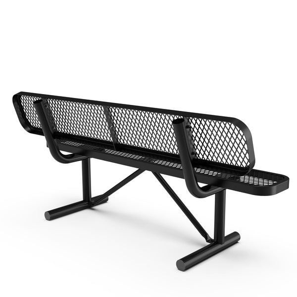 Black |#| Commercial Grade 6' Expanded Mesh Metal Outdoor Bench with Anchors in Black