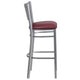 Burgundy Vinyl Seat/Silver Frame |#| Silver Slat Back Metal Restaurant Barstool - Burgundy Vinyl Seat
