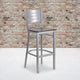 Walnut Wood Seat/Silver Frame |#| Silver Slat Back Metal Restaurant Barstool - Walnut Wood Seat