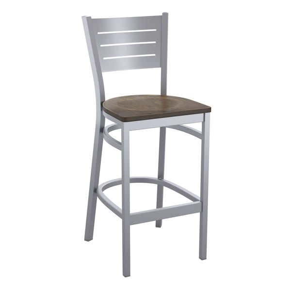 Antique Copper Wood Seat/Silver Frame |#| Silver Slat Back Metal Restaurant Barstool - Antique Copper Wood Seat