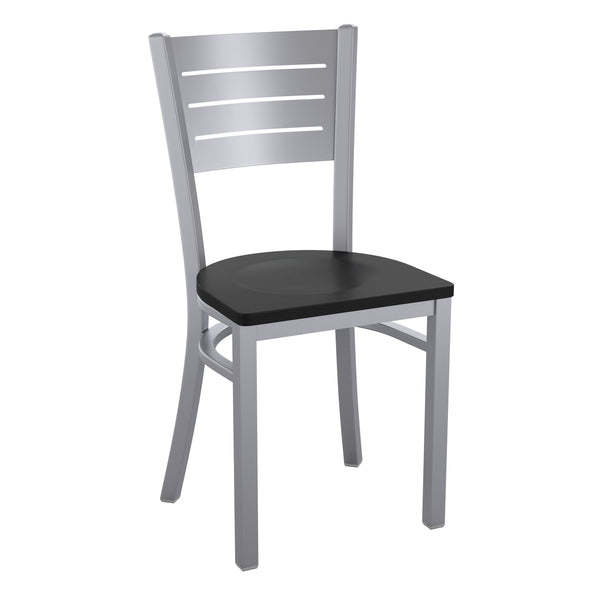 Black Wood Seat/Silver Frame |#| Silver Slat Back Metal Restaurant Chair - Black Wood Seat