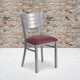 Burgundy Vinyl Seat/Silver Frame |#| Silver Slat Back Metal Restaurant Chair - Burgundy Vinyl Seat
