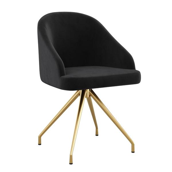Black Velvet/Polished Nickel |#| Velvet Upholstered Stationary Swivel Home Office Chair -Black/Oil Bronze