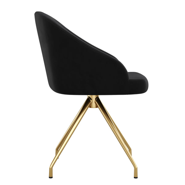 Black Velvet/Polished Nickel |#| Velvet Upholstered Stationary Swivel Home Office Chair -Black/Oil Bronze