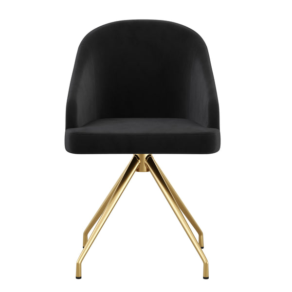 Black Velvet/Polished Nickel |#| Velvet Upholstered Stationary Swivel Home Office Chair -Black/Oil Bronze