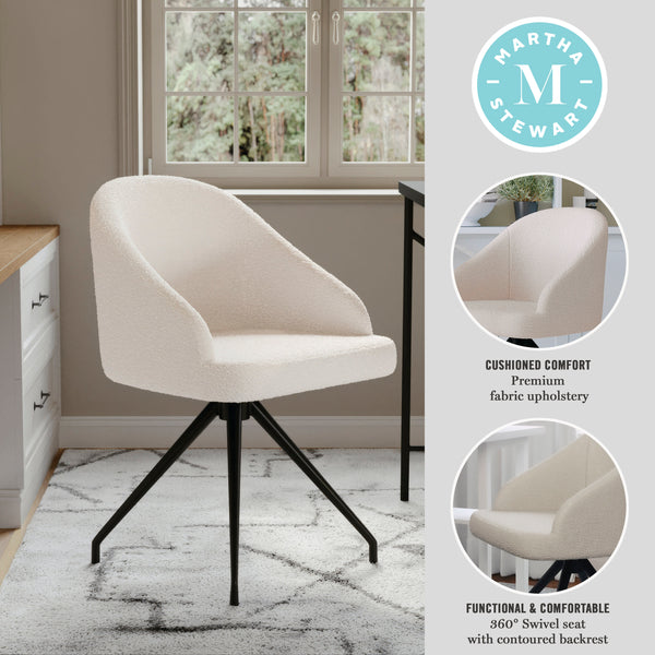 White Boucle/Oil Rubbed Bronze |#| Boucle Upholstered Stationary Swivel Home Office Chair -White/Oil Bronze
