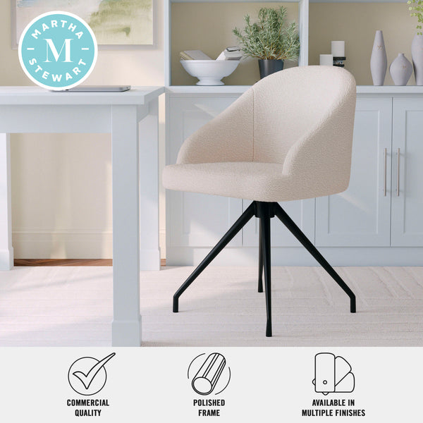 White Boucle/Oil Rubbed Bronze |#| Boucle Upholstered Stationary Swivel Home Office Chair -White/Oil Bronze