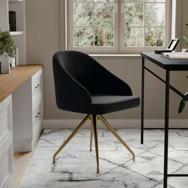 Black Velvet/Polished Nickel |#| Velvet Upholstered Stationary Swivel Home Office Chair -Black/Oil Bronze