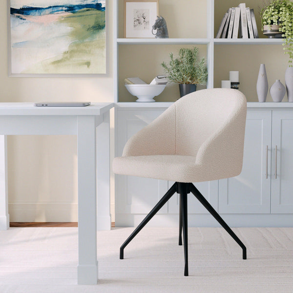 White Boucle/Oil Rubbed Bronze |#| Boucle Upholstered Stationary Swivel Home Office Chair -White/Oil Bronze