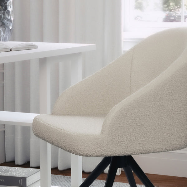 White Boucle/Oil Rubbed Bronze |#| Boucle Upholstered Stationary Swivel Home Office Chair -White/Oil Bronze
