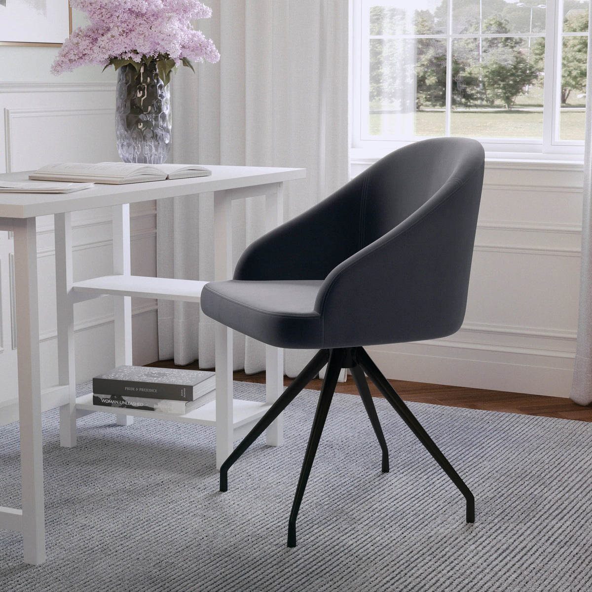Gray Velvet/Oil Rubbed Bronze |#| Velvet Upholstered Stationary Swivel Home Office Chair -Gray/Oil Bronze