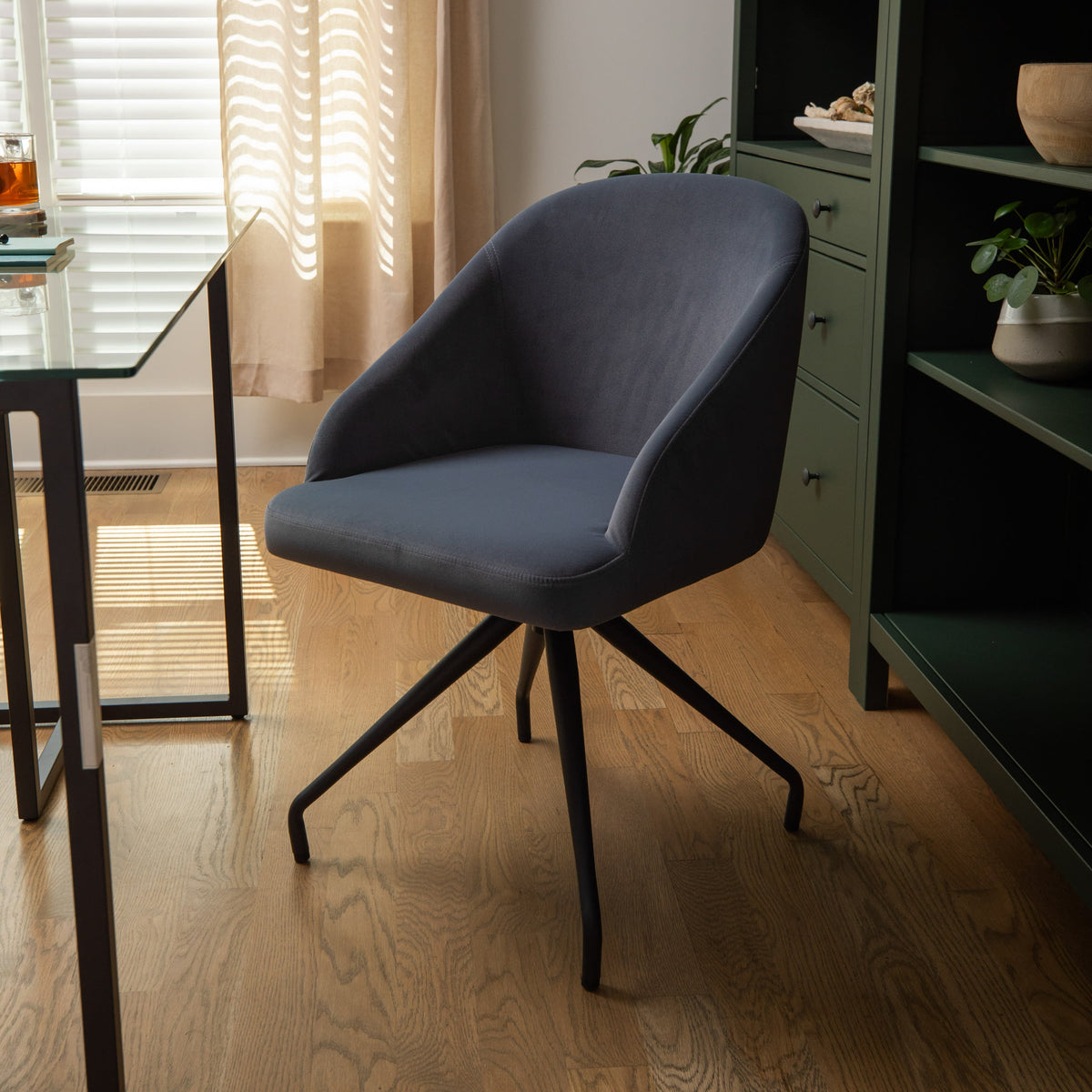 Gray Velvet/Oil Rubbed Bronze |#| Velvet Upholstered Stationary Swivel Home Office Chair -Gray/Oil Bronze