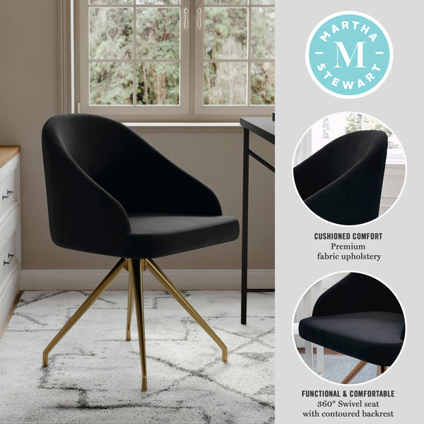Black Velvet/Polished Nickel |#| Velvet Upholstered Stationary Swivel Home Office Chair -Black/Oil Bronze
