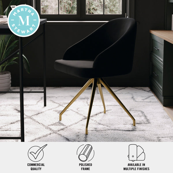 Black Velvet/Polished Nickel |#| Velvet Upholstered Stationary Swivel Home Office Chair -Black/Oil Bronze
