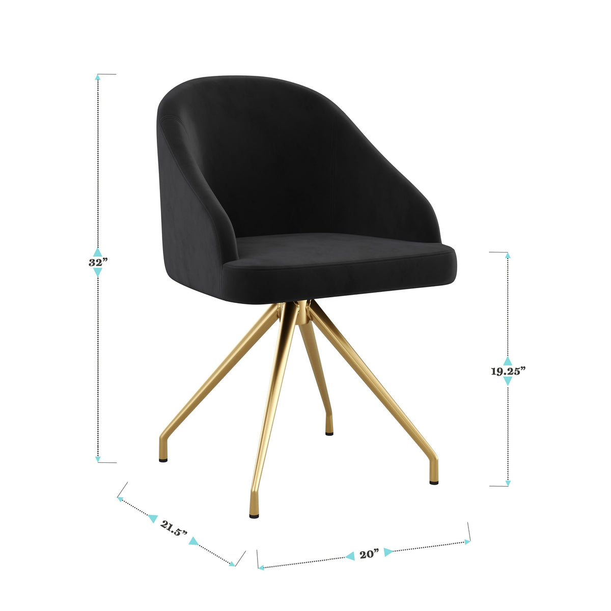 Black Velvet/Polished Nickel |#| Velvet Upholstered Stationary Swivel Home Office Chair -Black/Oil Bronze