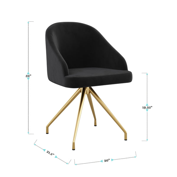 Black Velvet/Polished Nickel |#| Velvet Upholstered Stationary Swivel Home Office Chair -Black/Oil Bronze