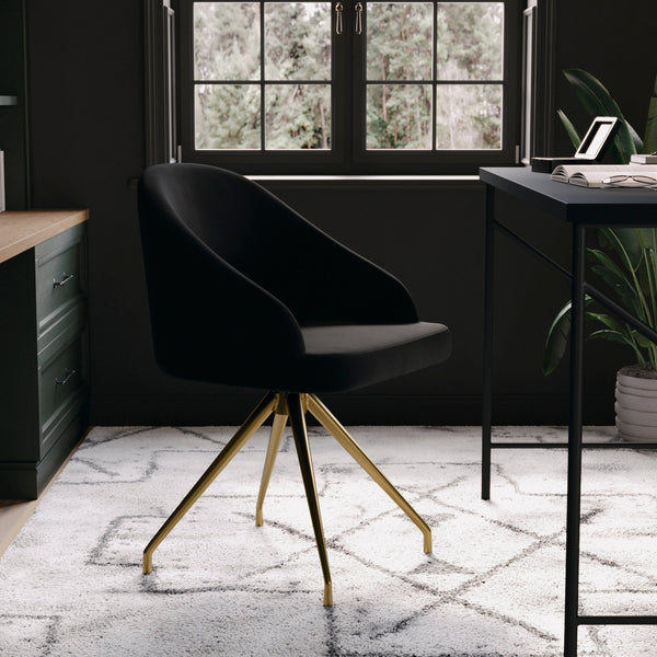 Black Velvet/Polished Nickel |#| Velvet Upholstered Stationary Swivel Home Office Chair -Black/Oil Bronze