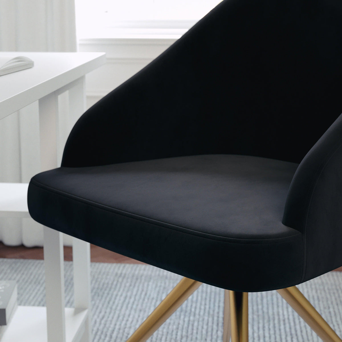Black Velvet/Polished Nickel |#| Velvet Upholstered Stationary Swivel Home Office Chair -Black/Oil Bronze