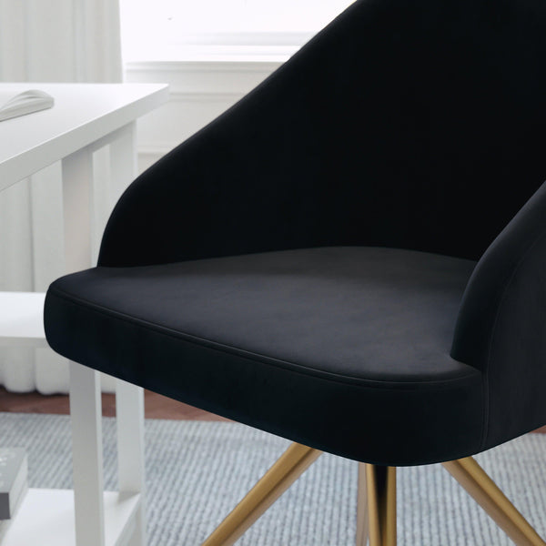 Black Velvet/Polished Nickel |#| Velvet Upholstered Stationary Swivel Home Office Chair -Black/Oil Bronze